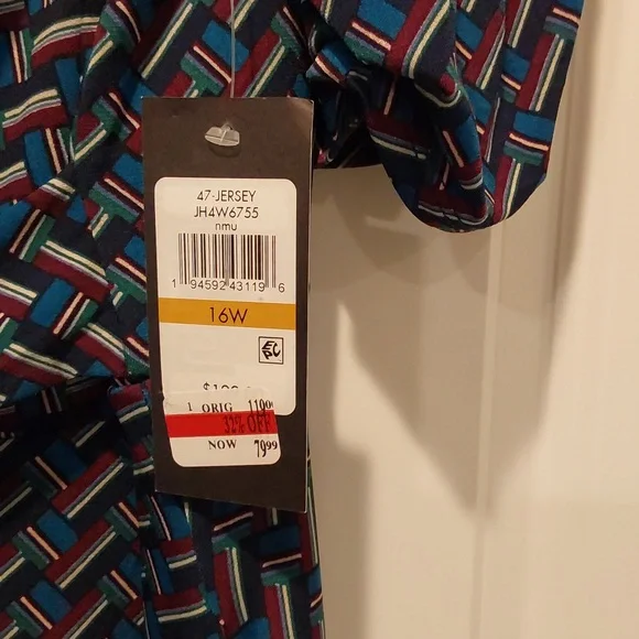 New Jessica Howard Navy/Multi Midi Dress 16W. PLUS. Side Pockets, Back Zip - Picture 2 of 6